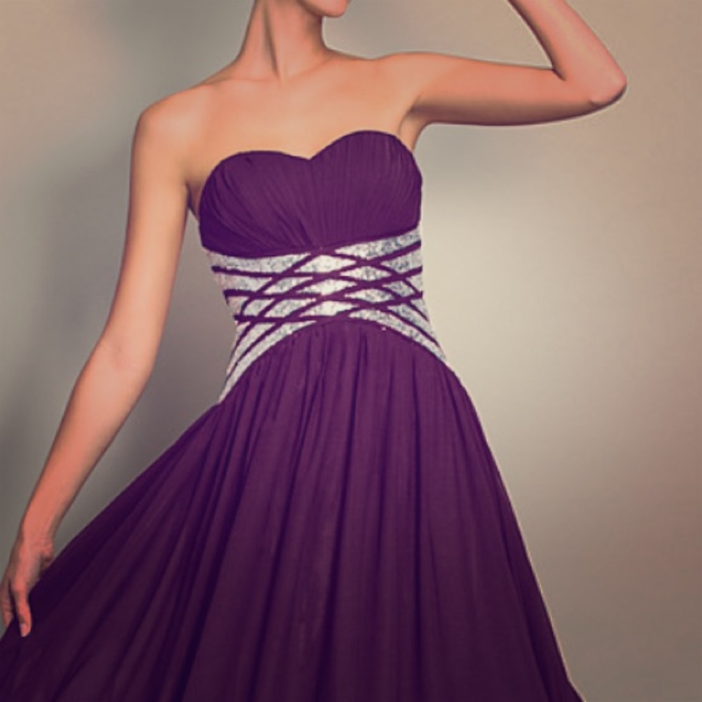 Dark purple evening gown for a wedding or prom.